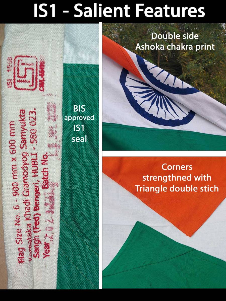 The Indian National Flag | Khadi Cotton Tiranga | 3 Ft x 2 Ft | BIS - IS1 approved