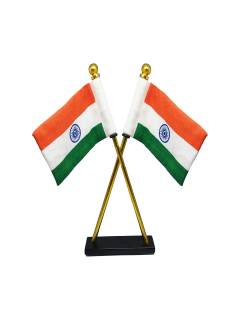 National Flag | Khadi Cotton Tiranga | 7.5cm x 5cm | Cross Table Flag