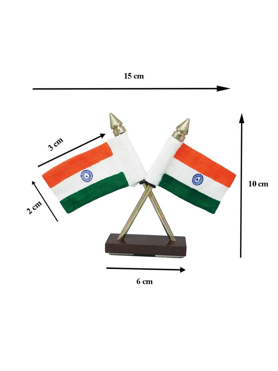 National Flag | Khadi Cotton Tiranga | 6cm x 4cm | Small cross Table Flag | Car dashboard Flag
