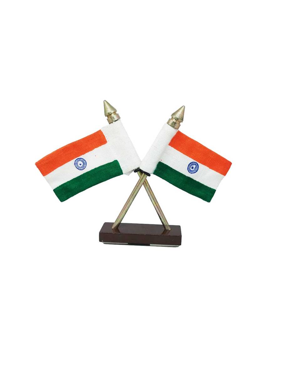 National Flag | Khadi Cotton Tiranga | 6cm x 4cm | Small cross Table Flag | Car dashboard Flag
