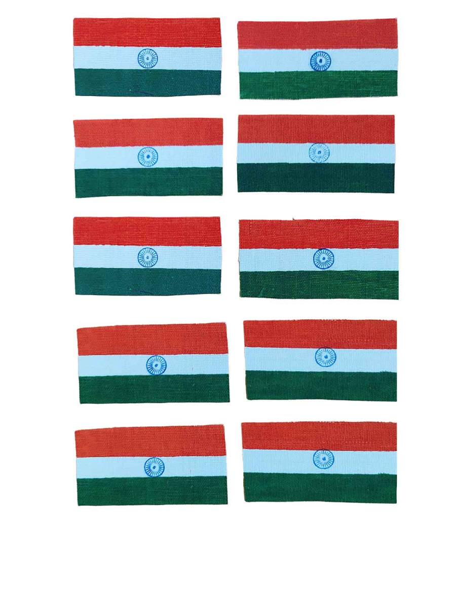 The Indian National Flag | Khadi Cotton Tiranga / Tricolor - Pocket Flag - Set Of 10 - Size : 2 inch X 3 inch The Indian National Flag | Khadi Cotton Tiranga / Tricolor - Pocket Flag - Set Of 10 - Size : 2 inch X 3 inch