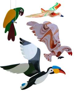 Wooden Birds - Combo2 - HornBill, Parrot, Eagle & Tiranga Bird - Garden/Outdoor Decor