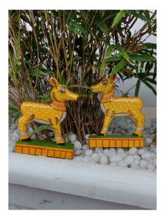 Handcrafted Wooden Carved Animal - Harina - Deer Figurine - Set of 2 - Orissa Crafts - Home Decor
