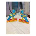 Handcrafted Wooden Carved Bird - Mayura - Peacock Figurine - Set of 2 - Orissa Crafts - Home Decor

