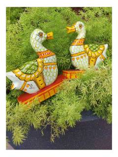 Handcrafted Wooden Carved Bird - Hamsa - Swan Figurine - Set of 2 - Orissa Crafts - Home Decor
