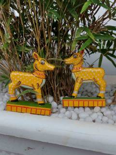 Handcrafted Wooden Carved Animal - Harina - Deer Figurine - Set of 2 - Orissa Crafts - Home Decor