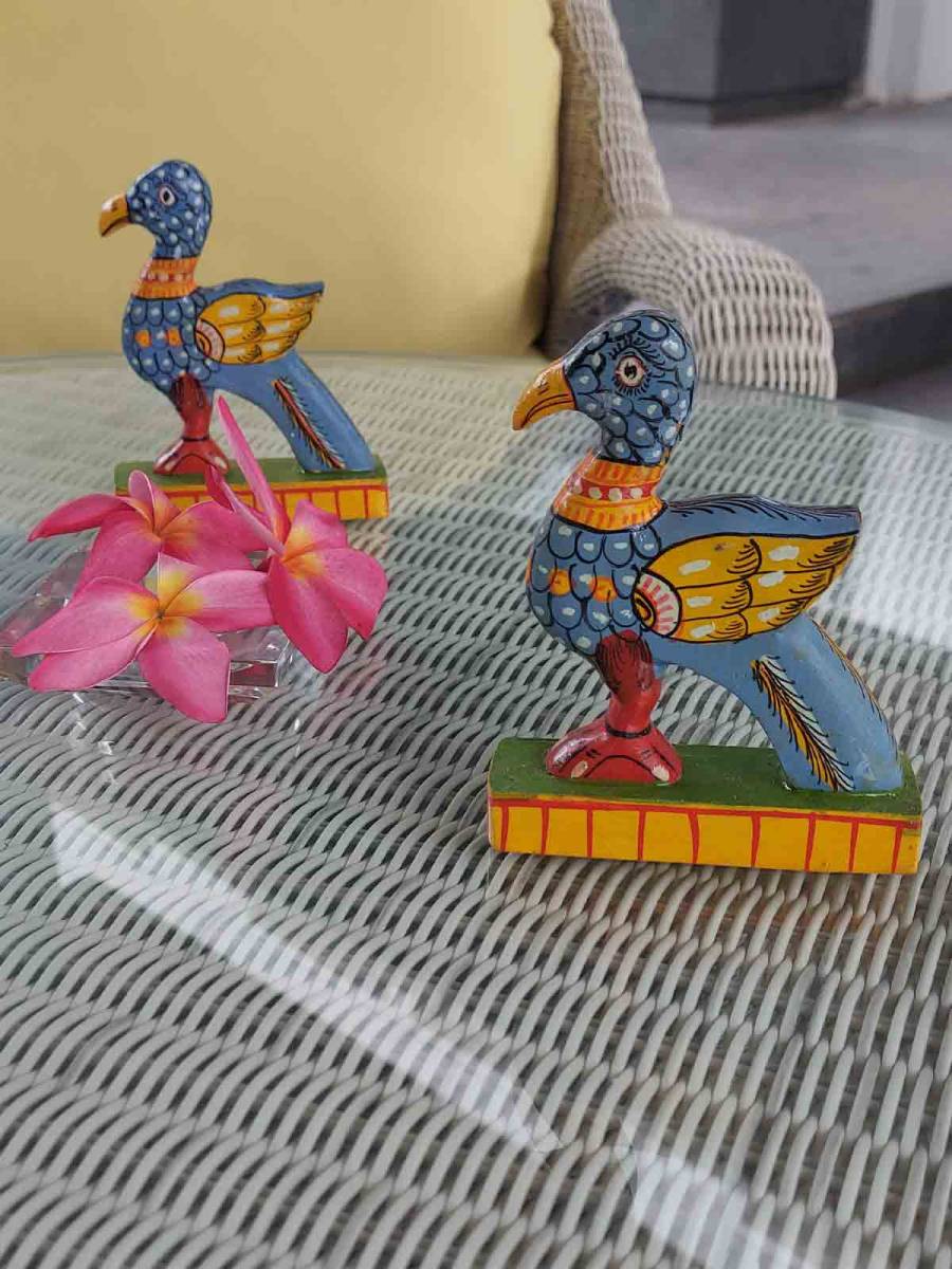 Handcrafted Wooden Carved Bird - Garuda - Eagle Figurine - Set of 2 - Orissa Crafts - Home Decor