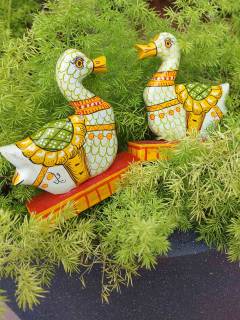 Handcrafted Wooden Carved Bird - Hamsa - Swan Figurine - Set of 2 - Orissa Crafts - Home Decor
