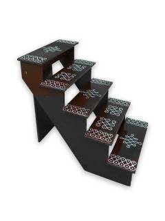 Festive - Traditional Rangoli Printed Puja Stand  - Foldable - Brown - 5 Steps