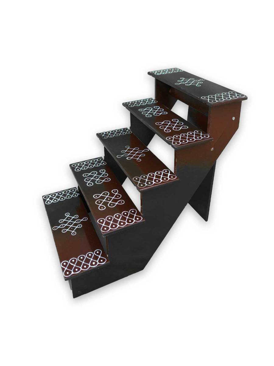 Festive - Traditional Rangoli Printed Puja Stand - Foldable - Brown - 5 Steps Festive - Traditional Rangoli Printed Puja Stand - Foldable - Brown - 5 Steps