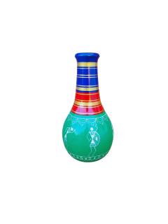 Wooden Vase - Warli Art - Green
