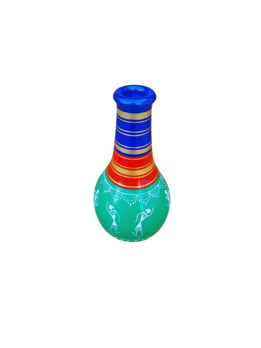 Wooden Vase - Warli Art - Green
