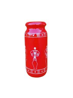 Wooden Vase - Warli Art - Red & Gold
