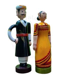 Pair Doll - Traditional Indian Couple - 9.5 inch - Yellow
