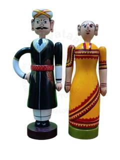 Pair Doll - Traditional Indian Couple - 9.5 inch - Yellow
