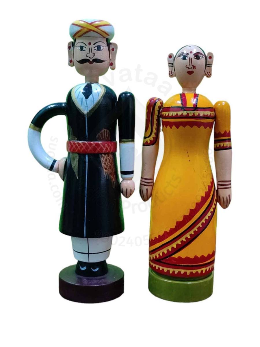 Pair Doll - Traditional Indian Couple - 9.5 inch - Yellow
