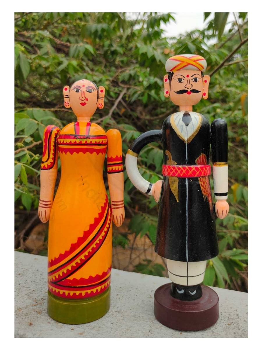 Pair Doll - Traditional Indian Couple - 9.5 inch - Yellow
