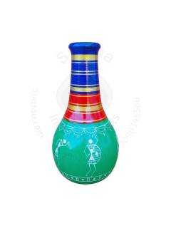 Wooden Vase - Warli Art - Green
