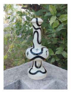 Wooden Vase - Warli Art - Large - Black & White
