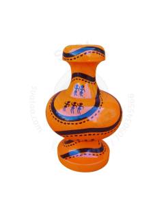Wooden Vase - Warli Art - Orange
