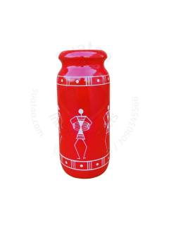 Wooden Vase - Warli Art - Red & Gold
