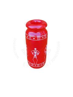 Wooden Vase - Warli Art - Red & Gold
