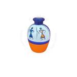 Wooden Vase - Warli Art - Small - White & Orange
