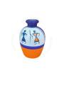 Wooden Vase - Warli Art - Small - White & Orange