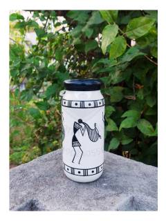 Wooden Vase - Warli Art - Black & White
