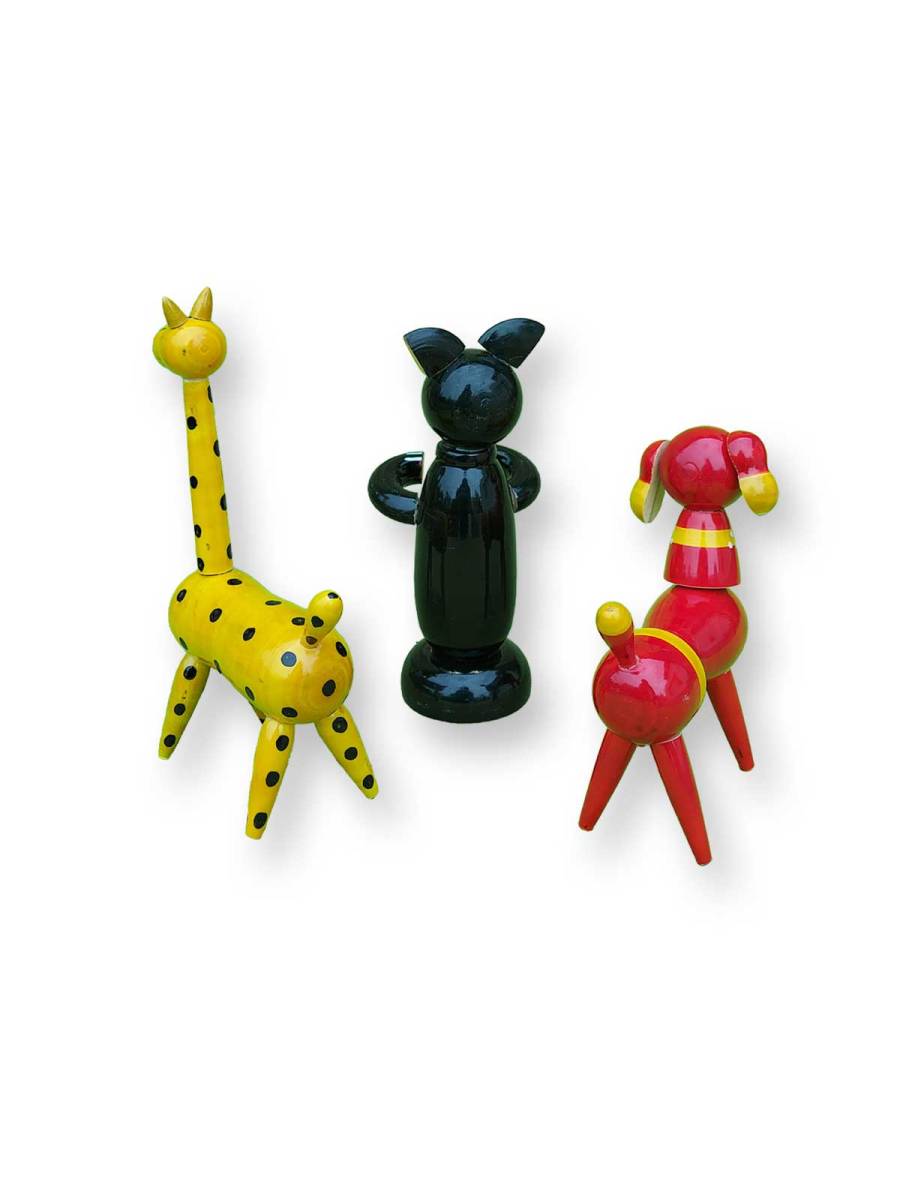 Toy - Wooden Animals - Giraffe, Bear, Dog - Set of 3