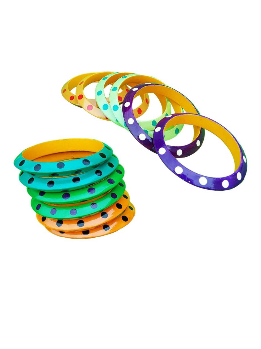Wooden Bangles - Multicolor - Set of 12
