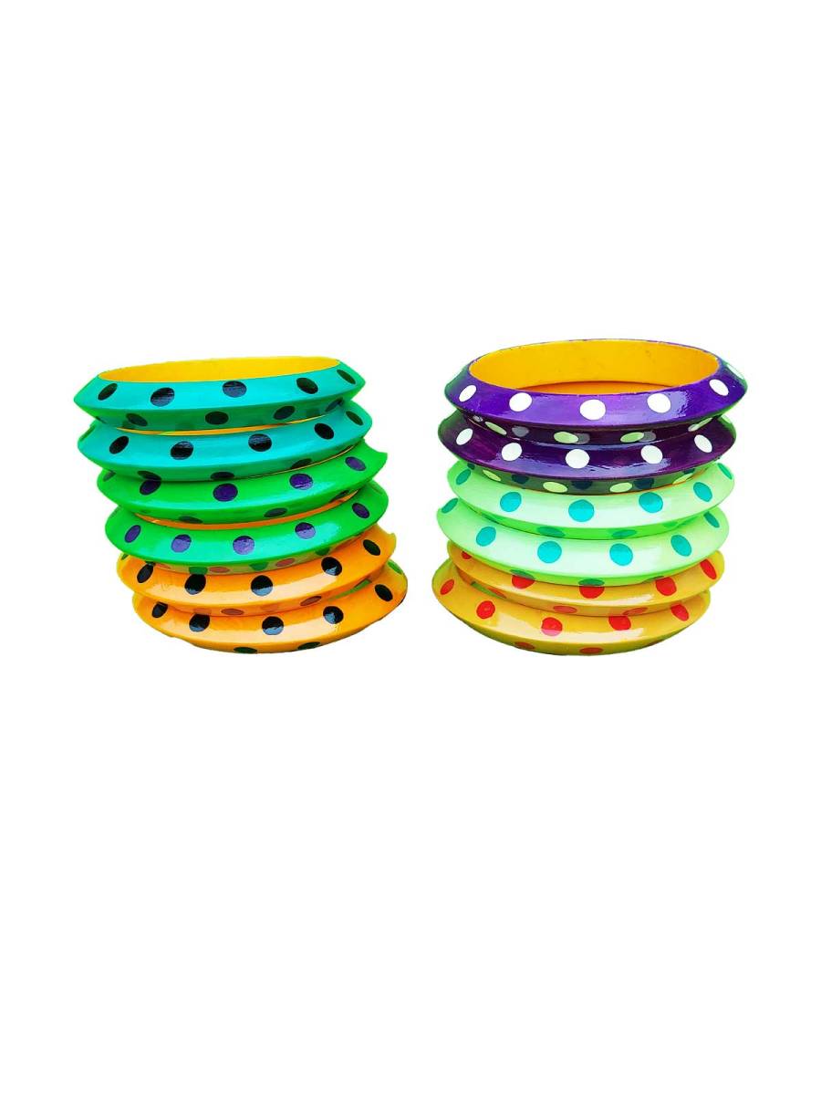 Wooden Bangles - Multicolor - Set of 12