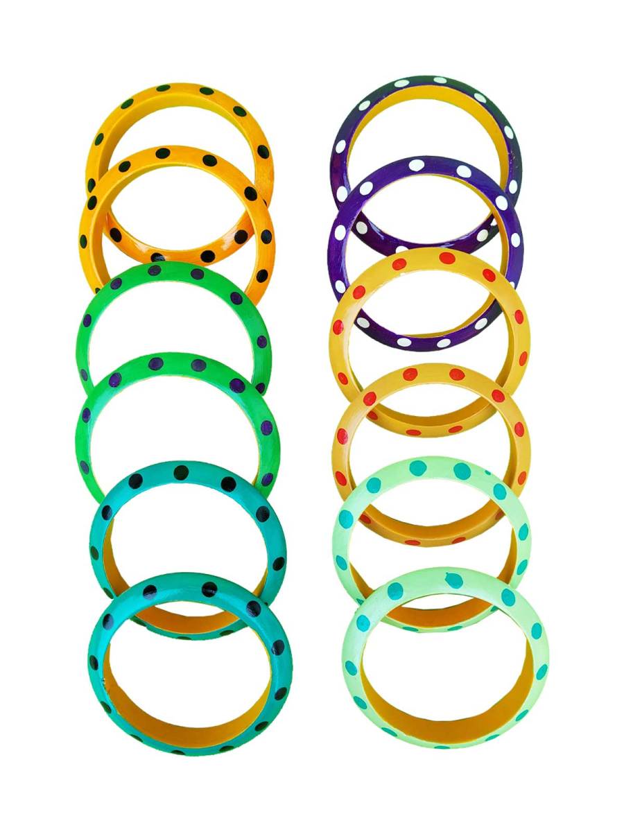 Wooden Bangles - Multicolor - Set of 12