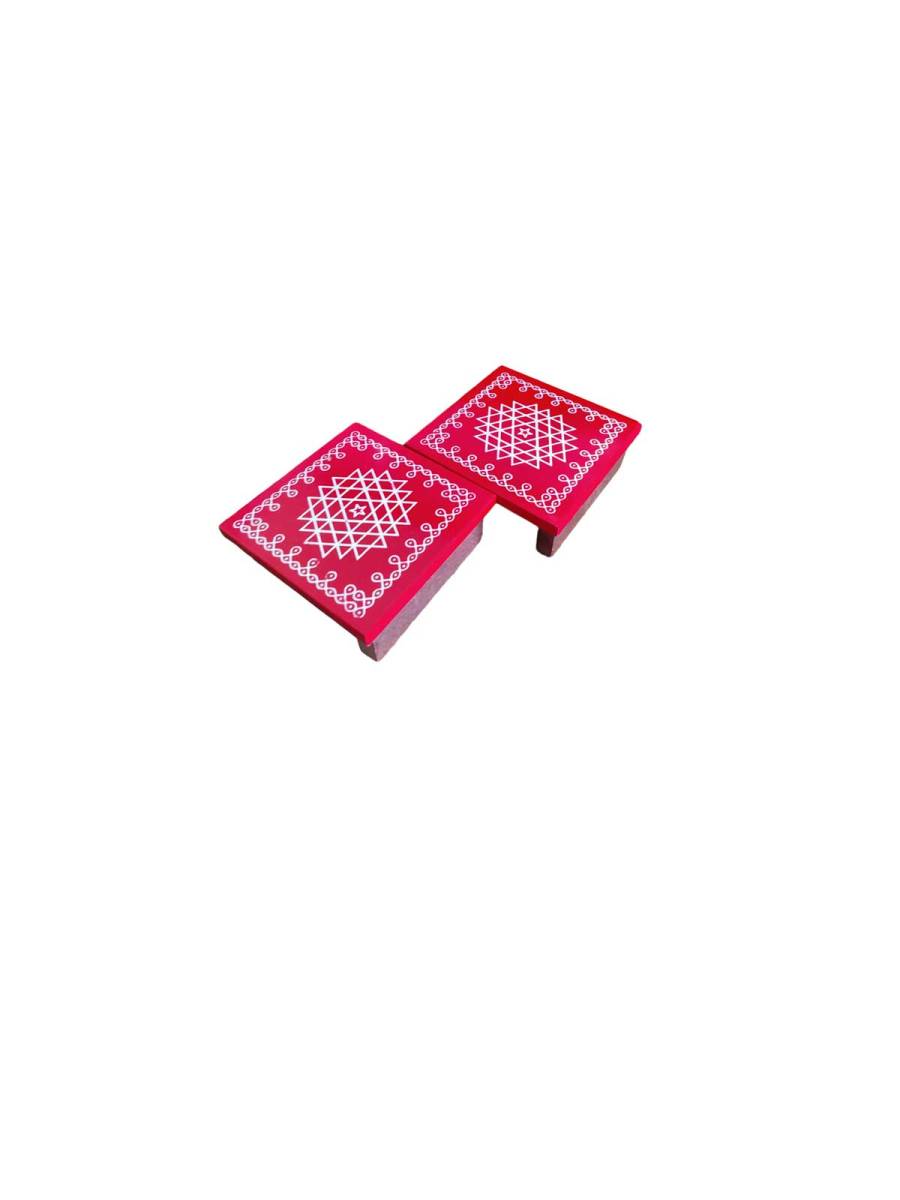 Festive - Traditional Rangoli Printed Puja Peetam - 3 inch - Set of 2
