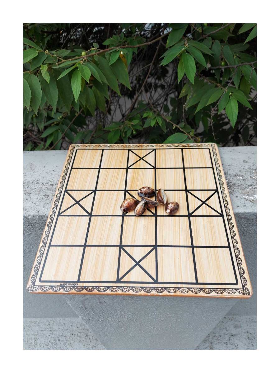 Game - Wooden Chowka Bara & Small Pawns - 11 inch