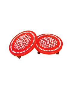 Festive - Wooden Rangoli Puja Peetam - Round - Assorted - Set of 2 - 6 inch