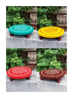 Festive - Wooden Rangoli Puja Peetam - Round - Assorted - Single - 6 inch