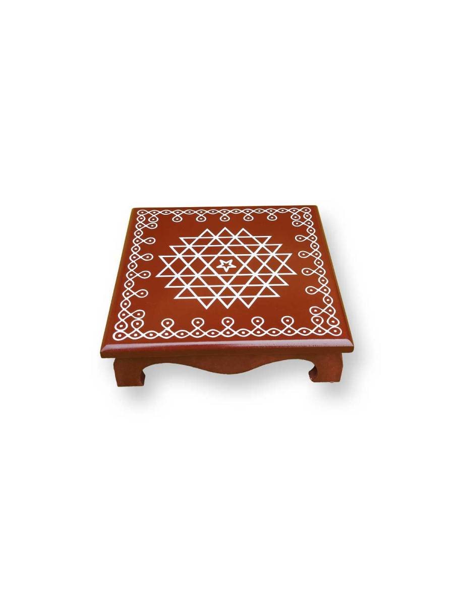 Festive - Wooden Rangoli Puja Peetam - 8 inch - Brown