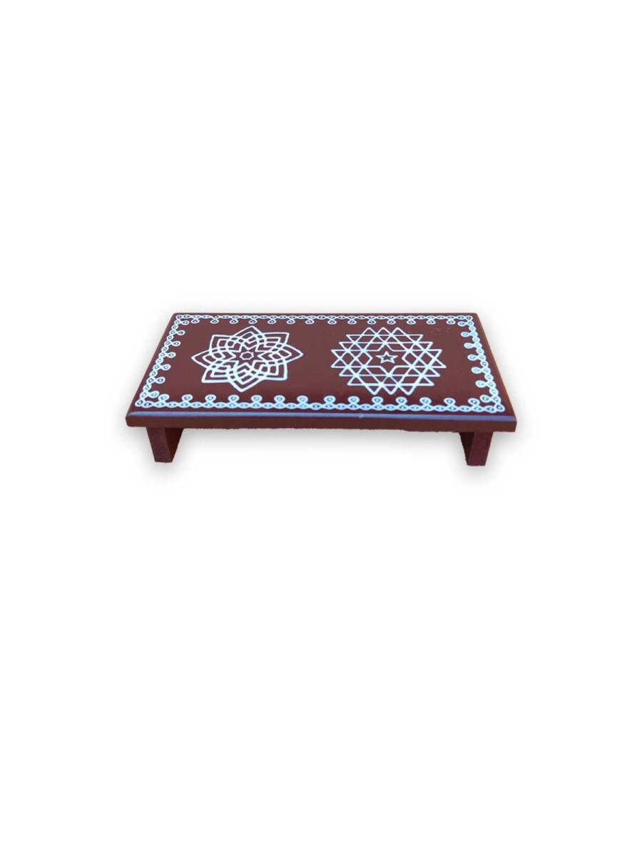 Festive - Pooja Peetam / Chowki - Small Rectangle - Set of 2 - Coffee Color - 3x6 inch