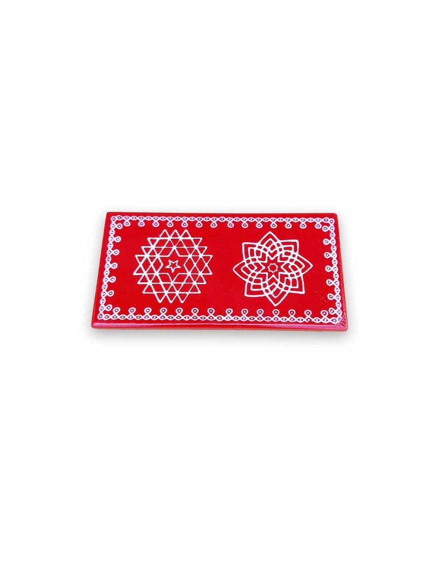 Festive - Traditional Rangoli Printed Puja Peetam - Set of 2 - Rectangle - Red - 3x6 inch Festive - Traditional Rangoli Printed Puja Peetam - Set of 2 - Rectangle - Red - 3x6 inch