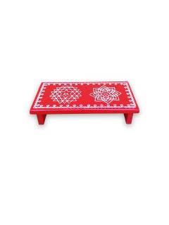 Festive - Traditional Rangoli Printed Puja Peetam - Set of 2 - Rectangle - Red - 3x6 inch