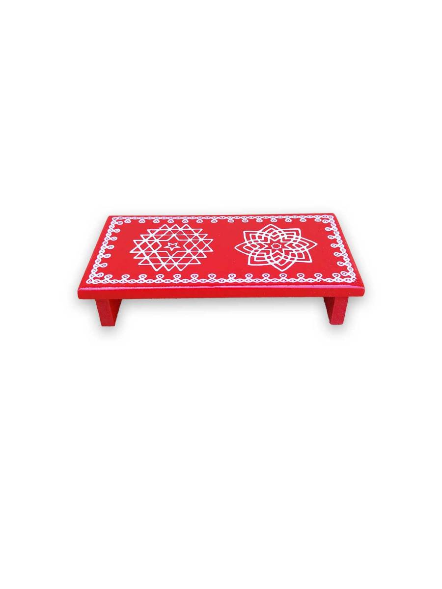 Festive - Traditional Rangoli Printed Puja Peetam - Set of 2 - Rectangle - Red - 3x6 inch Festive - Traditional Rangoli Printed Puja Peetam - Set of 2 - Rectangle - Red - 3x6 inch