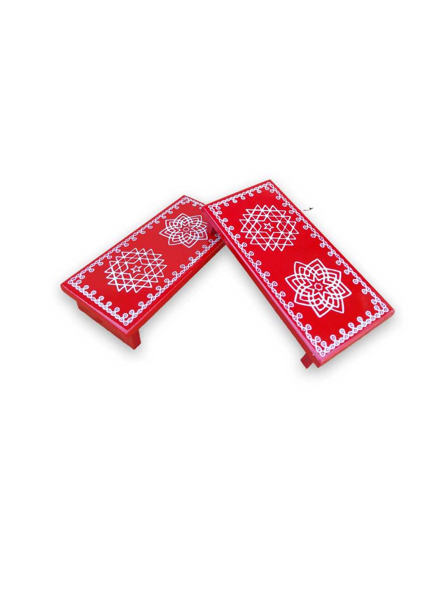 Festive - Traditional Rangoli Printed Puja Peetam - Set of 2 - Rectangle - Red - 3x6 inch Festive - Traditional Rangoli Printed Puja Peetam - Set of 2 - Rectangle - Red - 3x6 inch