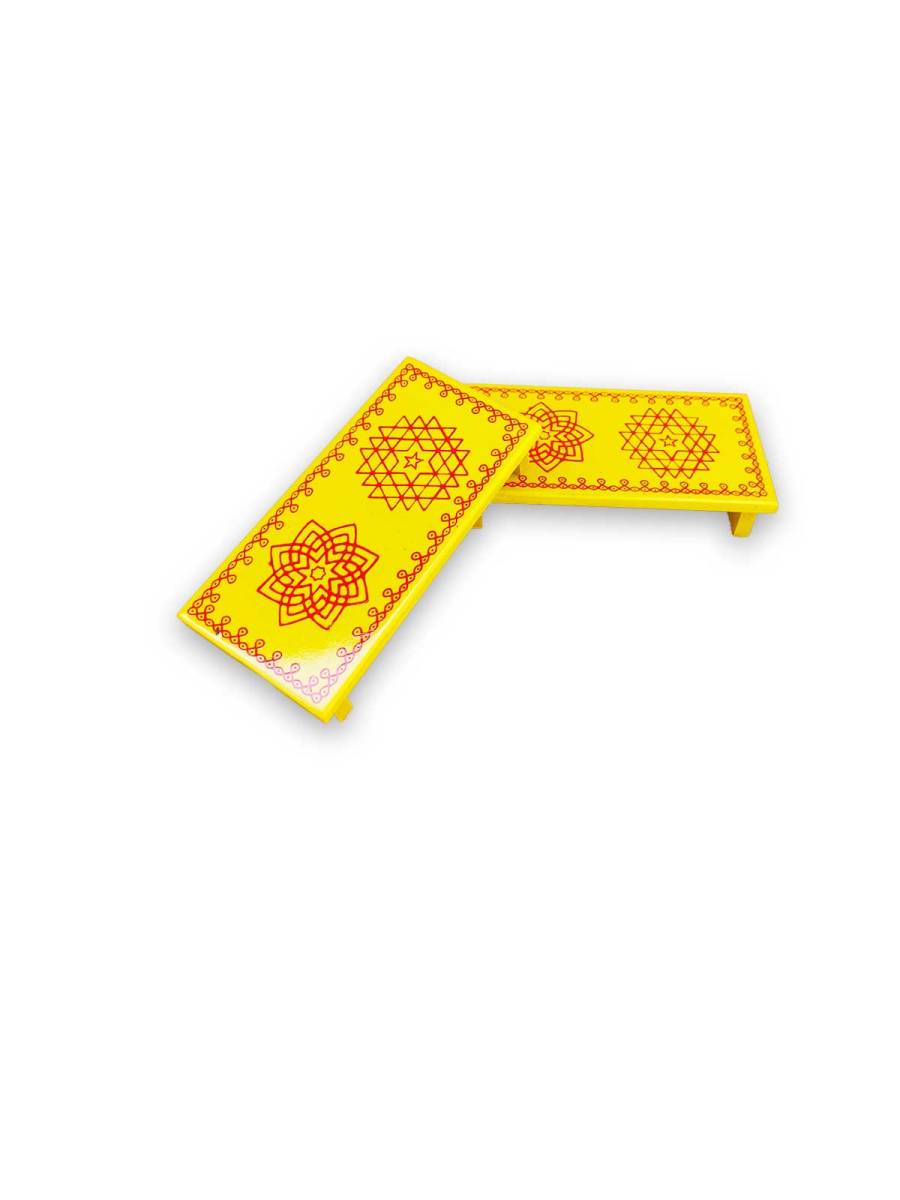 Festive - Traditional Rangoli Printed Puja Peetam - Set of 2 - Rectangle - Yellow - 3x6 inch