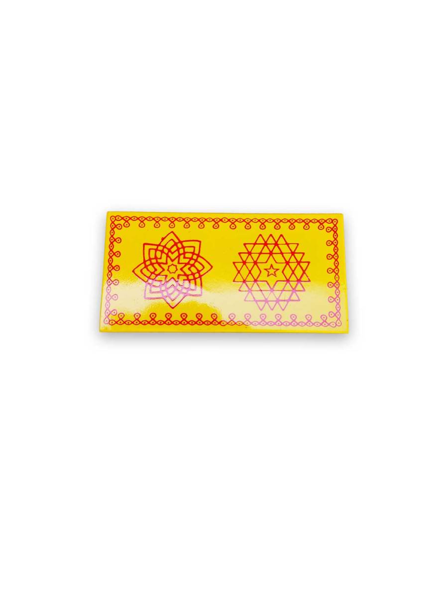 Festive - Traditional Rangoli Printed Puja Peetam - Set of 2 - Rectangle - Yellow - 3x6 inch