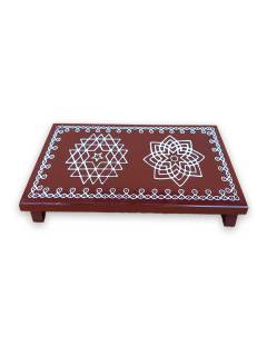 Festive - Traditional Rangoli Printed Puja Peetam - Set of 2 - Rectangle - Brown - 6x9 inch