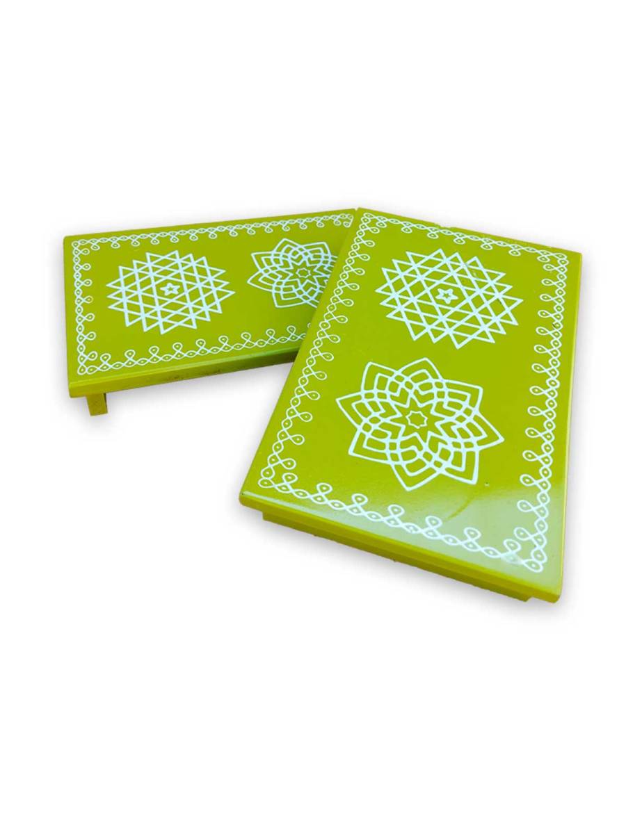 Festive - Traditional Rangoli Printed Puja Peetam - Set of 2 - Rectangle - Green - 6x9 inch Festive - Traditional Rangoli Printed Puja Peetam - Set of 2 - Rectangle - Green - 6x9 inch