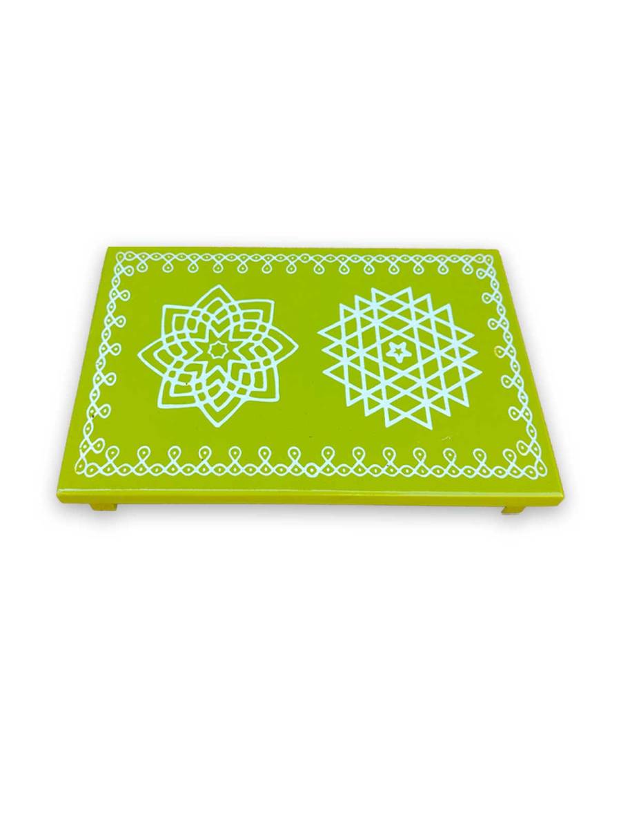 Festive - Traditional Rangoli Printed Puja Peetam - Set of 2 - Rectangle - Green - 6x9 inch Festive - Traditional Rangoli Printed Puja Peetam - Set of 2 - Rectangle - Green - 6x9 inch