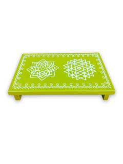 Festive - Traditional Rangoli Printed Puja Peetam - Set of 2 - Rectangle - Green - 6x9 inch