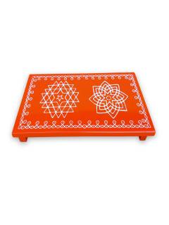 Festive - Traditional Rangoli Printed Puja Peetam - Set of 2 - Rectangle - Orange - 6x9 inch